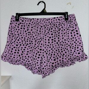 Purple and black Polka Dot Ruffle hem Shorts